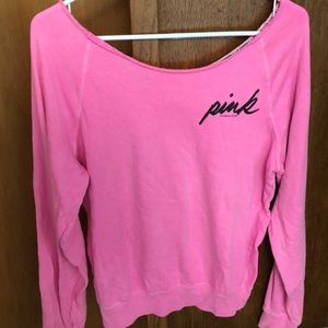 pink off the shoulder sweater